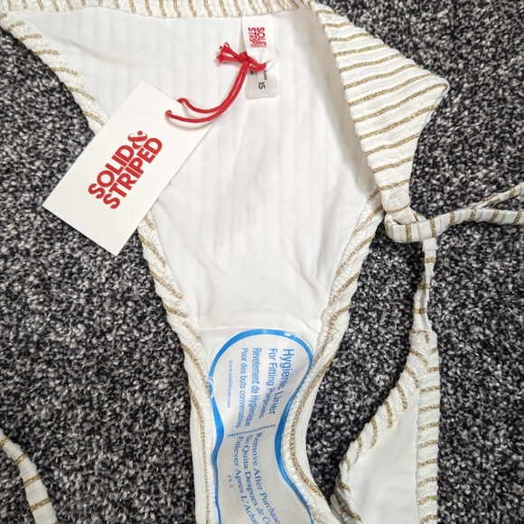 2 Piece Bikini White And Metallic Gold Sz XS Solid Stripped New W/ Tags Swimsuit - Picture 8 of 9